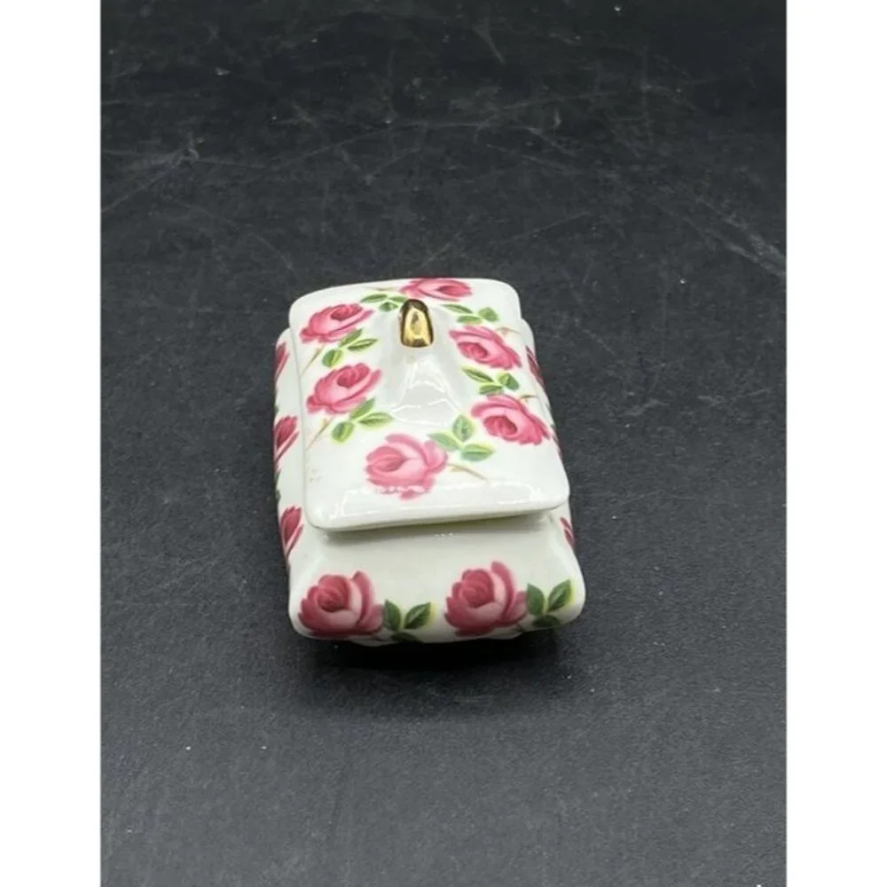 Sandford Pottery England Fine Bone China Trinket Box Pink Roses Vintage